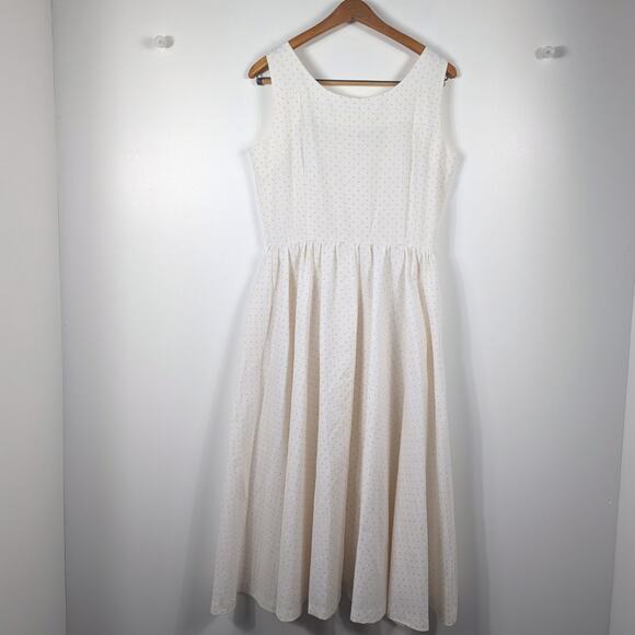 Vintage Kay Windsor Dress Women's Size Large Yellow Polka Dot Sundress Button Up - Picture 3 of 8